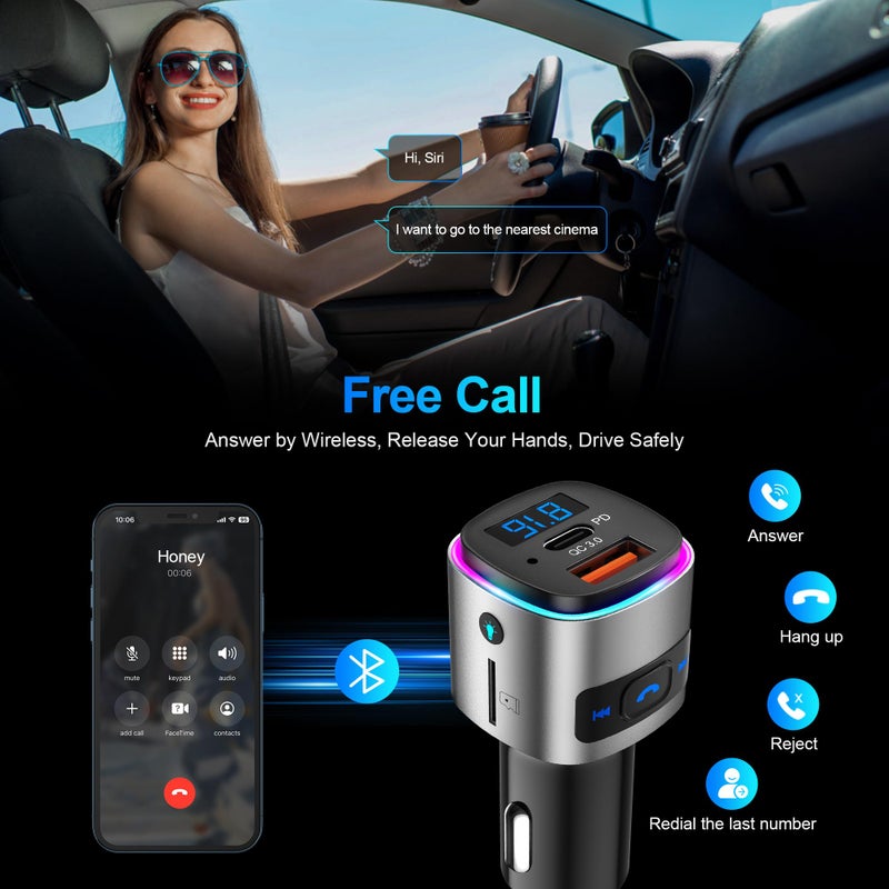 SONRU (Upgraded Version) FM Transmitter Bluetooth, SONRU Bluetooth Car Adapter [PD 30W & QC3.0 18W], Wireless FM Radio Transmitter, Hands-Free Calling, Siri Google Assistant, TF Card - Image 4